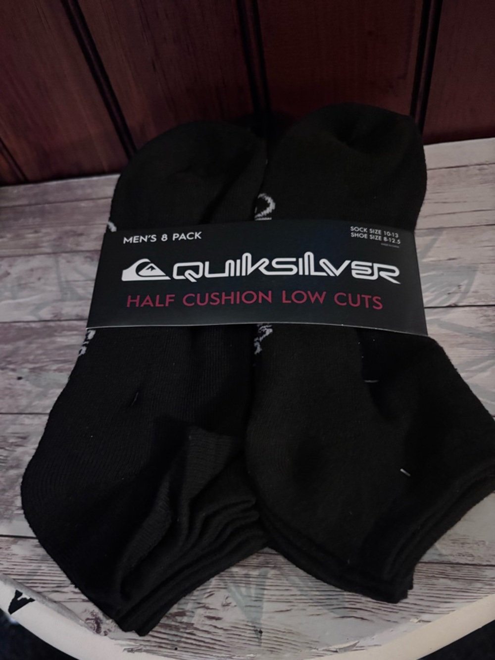 Quiksilver Men's Black Low Cut Half Cushion Socks - 8 Pack